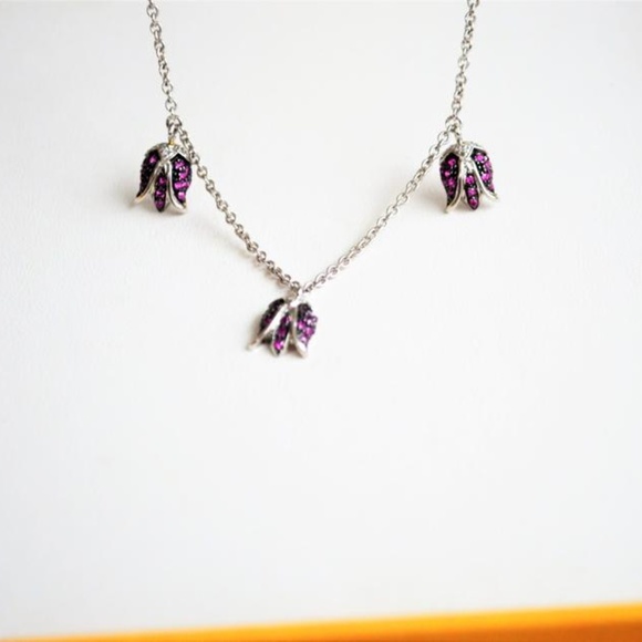 SOLD 14K WG Pink Sapphire Floral Dangle Necklace - Picture 5 of 8